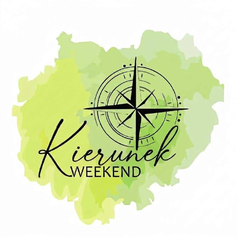 Logo Kierunek Weekend z różą wiatrów na zielonym tle